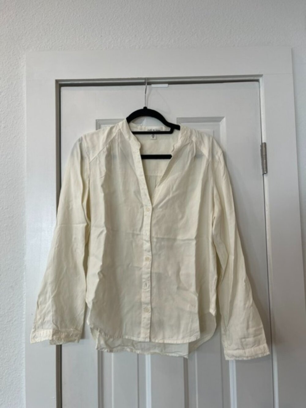 Cloth & Stone Anthropologie Butter Yellow Tencel Mandarin Collar Split Neck